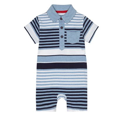 Baby boys' blue striped polo romper suit